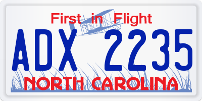 NC license plate ADX2235
