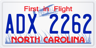 NC license plate ADX2262