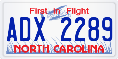 NC license plate ADX2289
