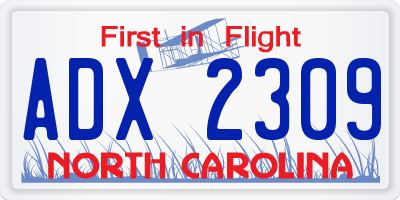 NC license plate ADX2309