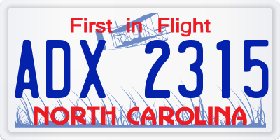 NC license plate ADX2315