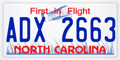 NC license plate ADX2663