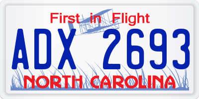 NC license plate ADX2693