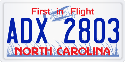 NC license plate ADX2803