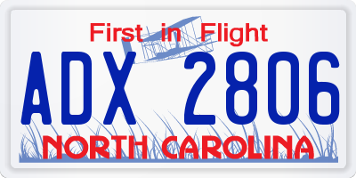 NC license plate ADX2806