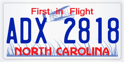 NC license plate ADX2818
