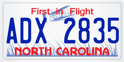 NC license plate ADX2835