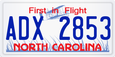 NC license plate ADX2853