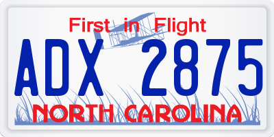 NC license plate ADX2875