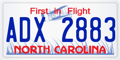 NC license plate ADX2883
