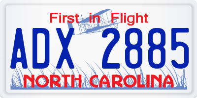 NC license plate ADX2885