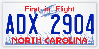 NC license plate ADX2904