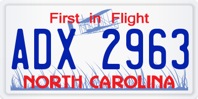NC license plate ADX2963