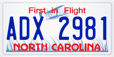 NC license plate ADX2981