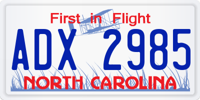 NC license plate ADX2985