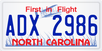 NC license plate ADX2986