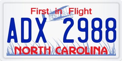 NC license plate ADX2988
