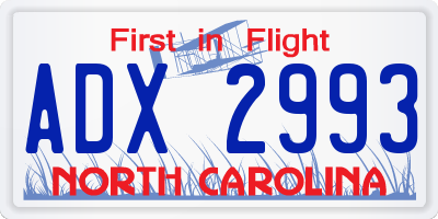 NC license plate ADX2993