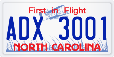 NC license plate ADX3001