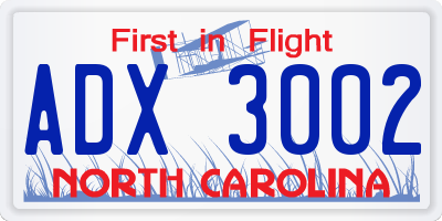 NC license plate ADX3002