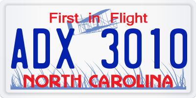 NC license plate ADX3010