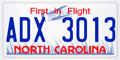 NC license plate ADX3013