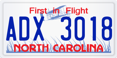 NC license plate ADX3018