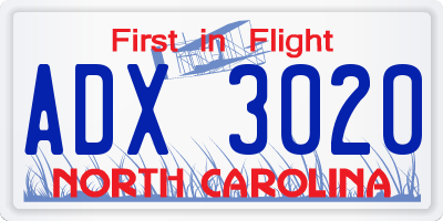 NC license plate ADX3020