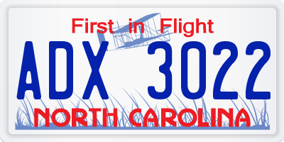 NC license plate ADX3022