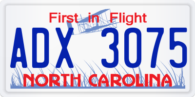 NC license plate ADX3075