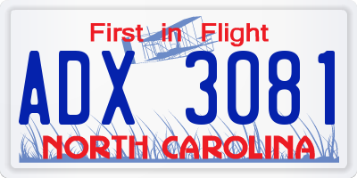 NC license plate ADX3081
