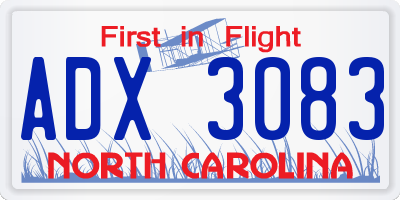 NC license plate ADX3083