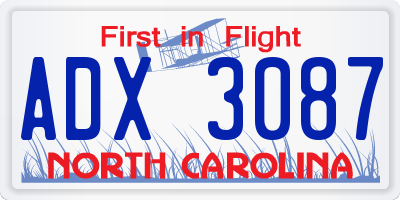 NC license plate ADX3087