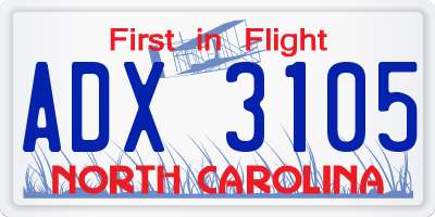 NC license plate ADX3105