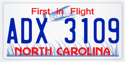 NC license plate ADX3109