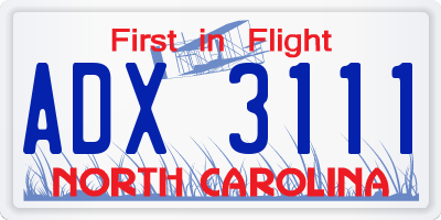 NC license plate ADX3111