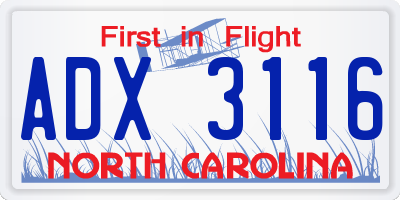 NC license plate ADX3116