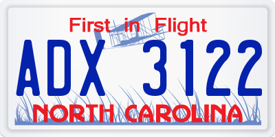 NC license plate ADX3122