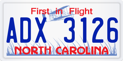 NC license plate ADX3126
