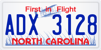 NC license plate ADX3128