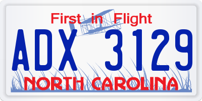 NC license plate ADX3129
