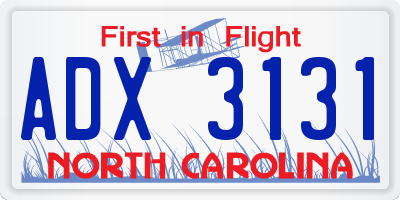 NC license plate ADX3131