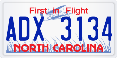 NC license plate ADX3134