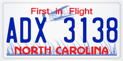 NC license plate ADX3138