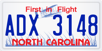 NC license plate ADX3148