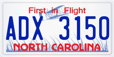 NC license plate ADX3150