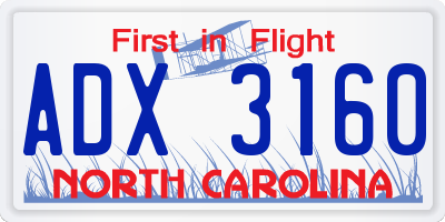 NC license plate ADX3160