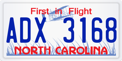 NC license plate ADX3168