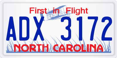NC license plate ADX3172