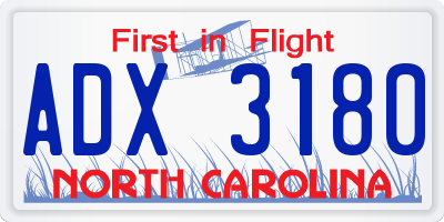 NC license plate ADX3180